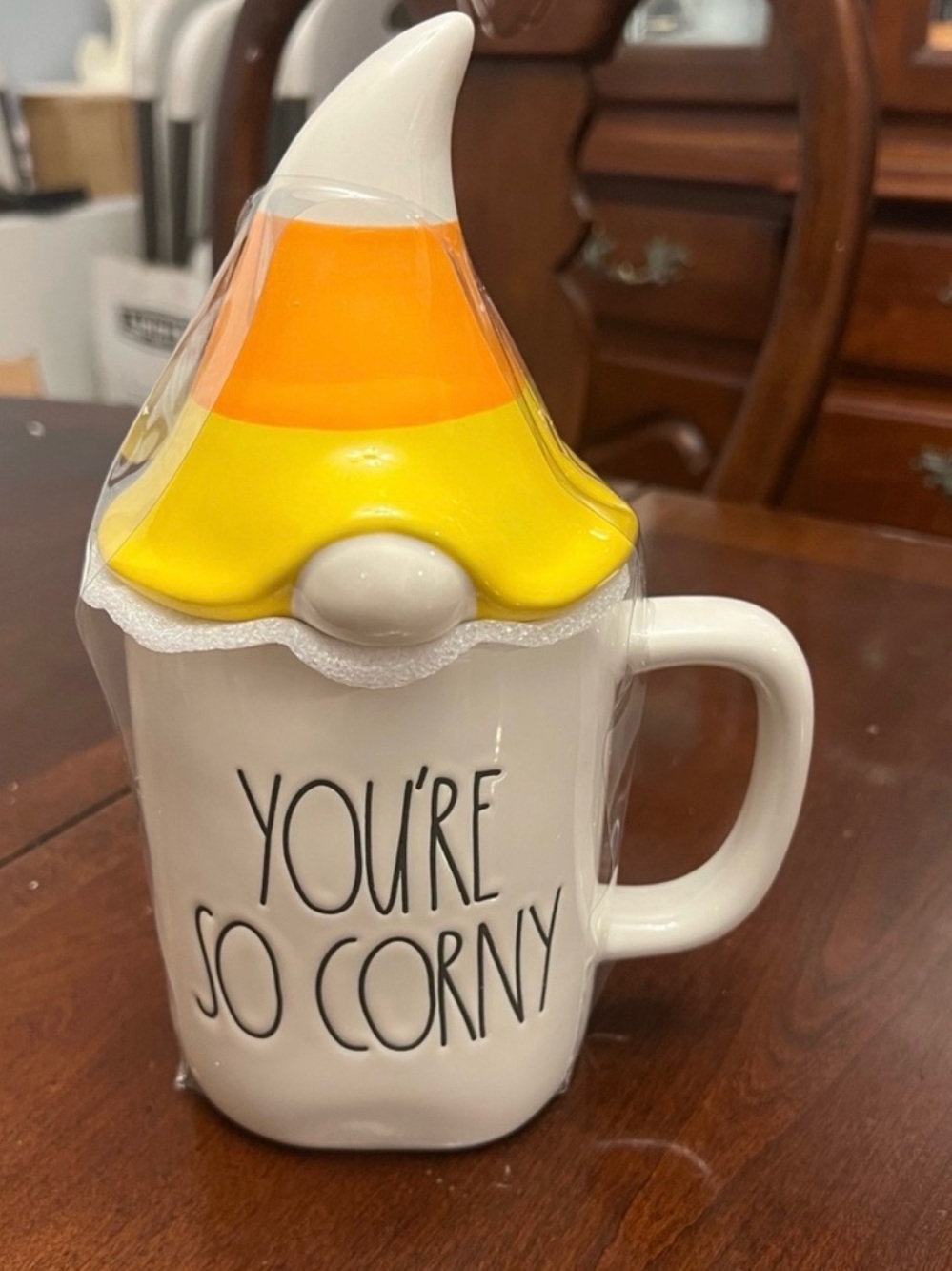 Rae Dunn Candy Corn Mug with Gnome Lid - "You're So Corny"